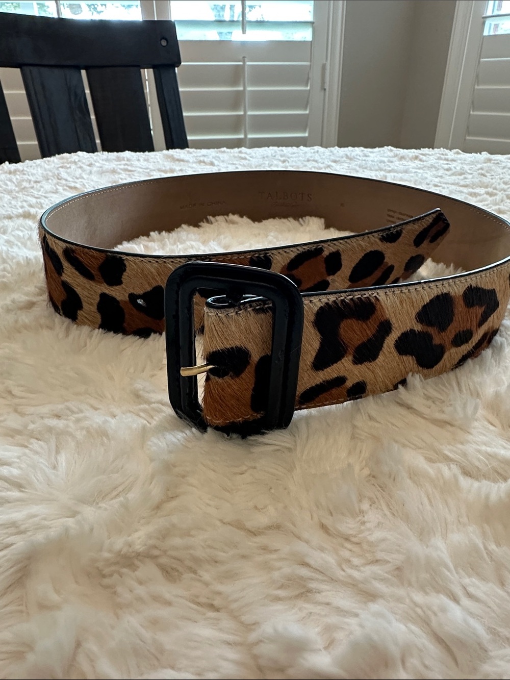 Talbots Leopard-Print Wide Belt with Black Buckle- size small (38 inches)